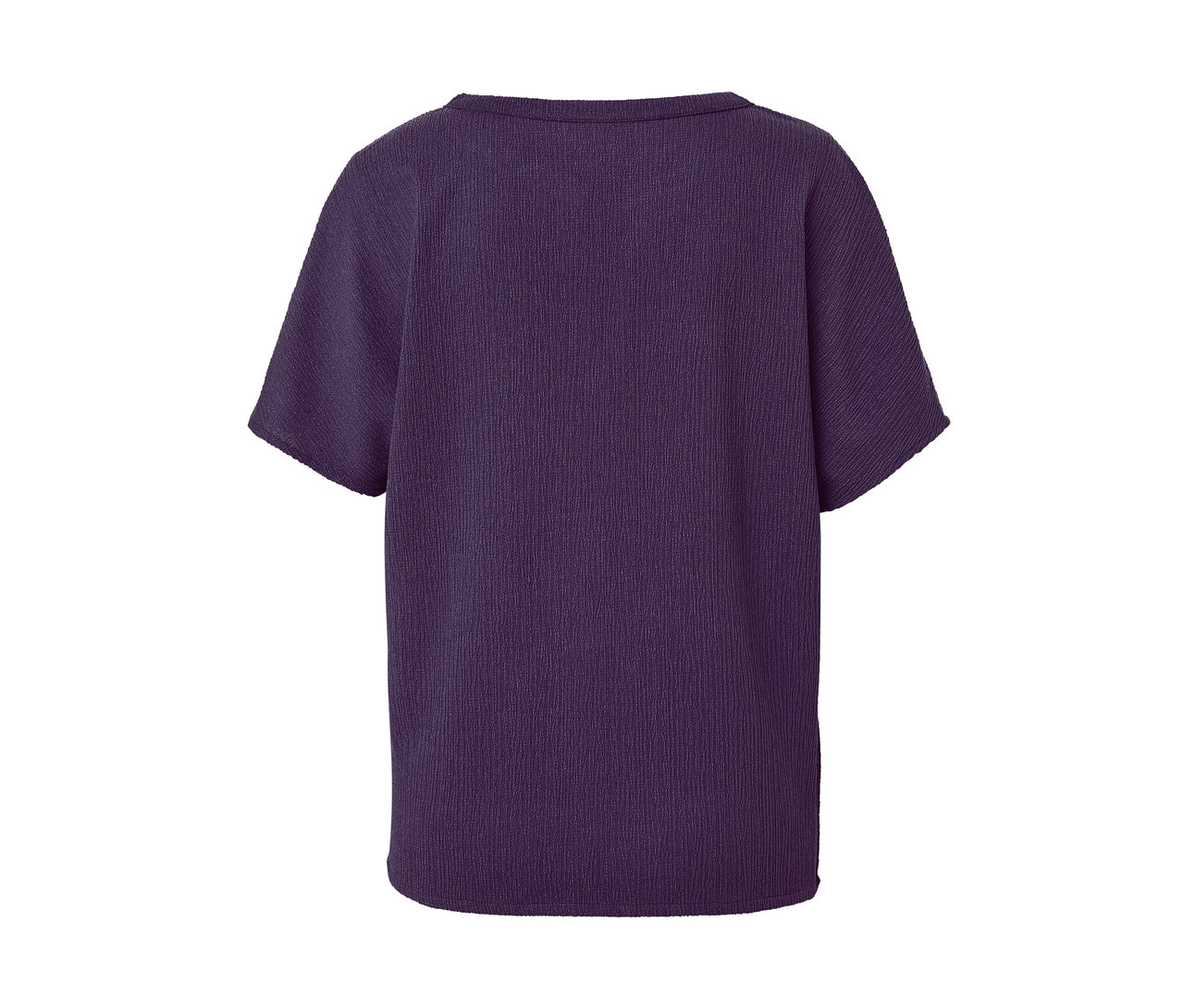 Mor renkli, dokulu, kısa kollu bluz.