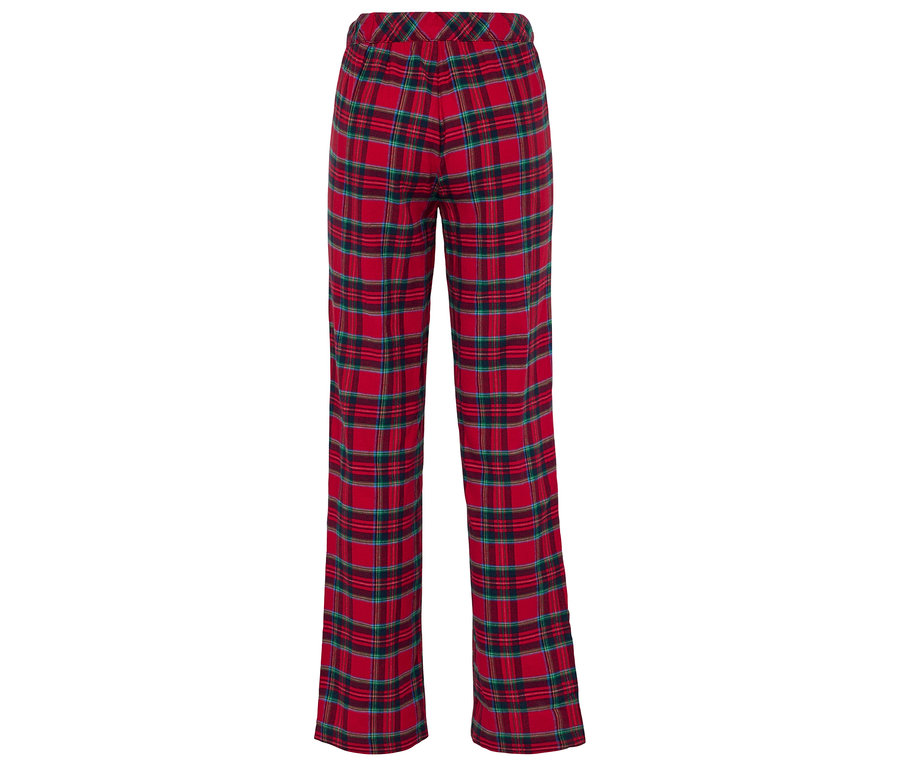 Kırmızı ekose pantolon.