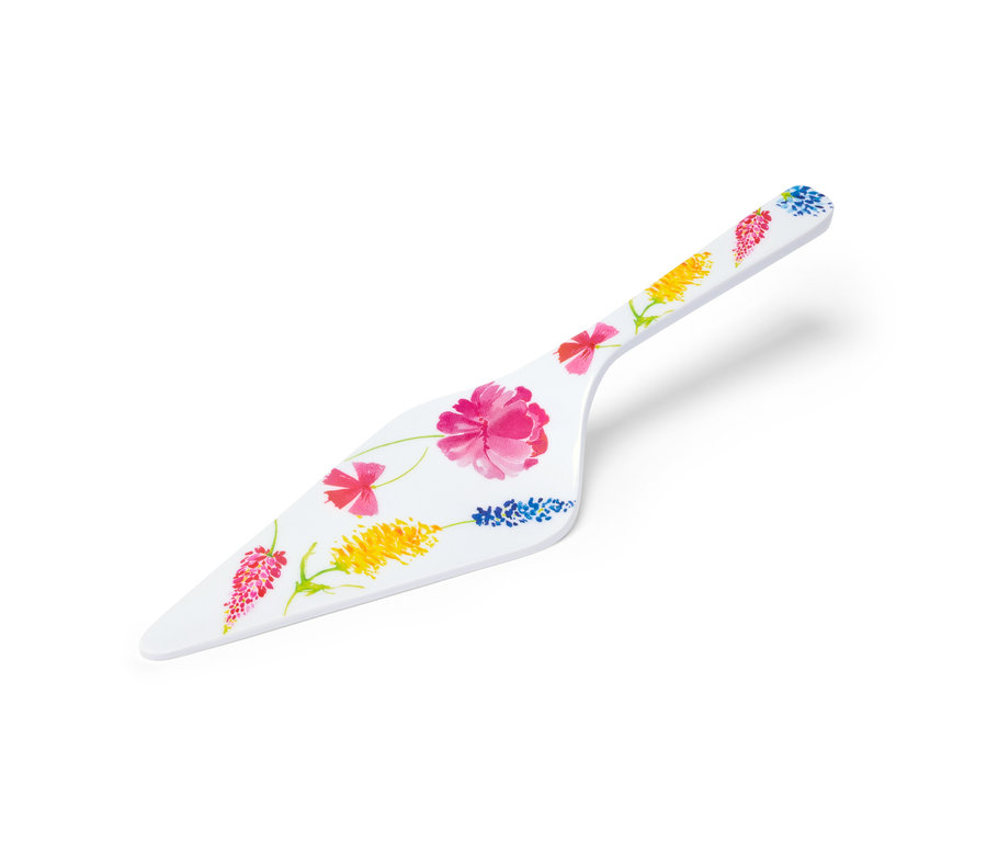 Çiçek desenli beyaz pasta spatulası.