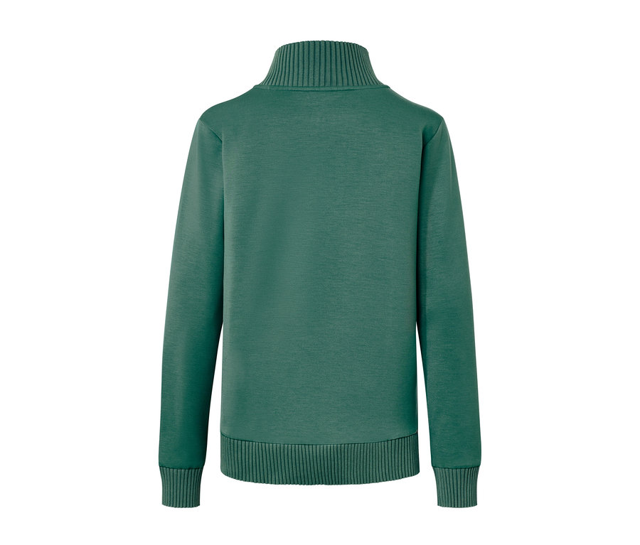 Yeşil, yarım balıkçı yaka sweatshirt'ün arka görünümü.