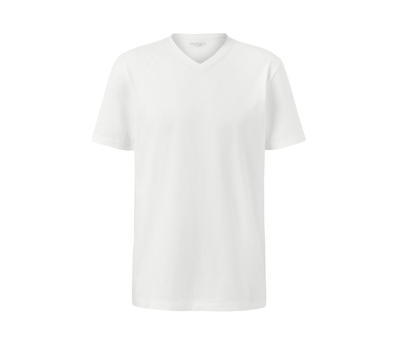 Beyaz, kısa kollu, V yaka tişört.
