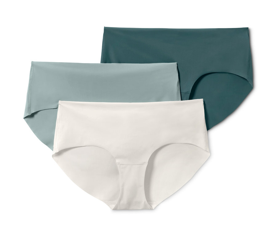 Beyaz, mavi-yeşil ve yeşil renklerde üç adet Magic-Cut Külot.