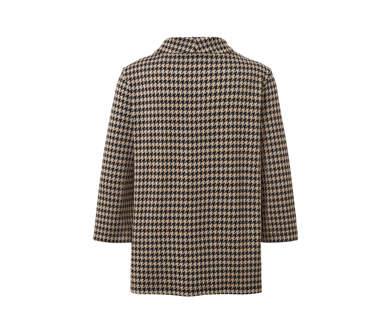 3/4 kollu, kazayağı desenli sweatshirt yakın çekim.