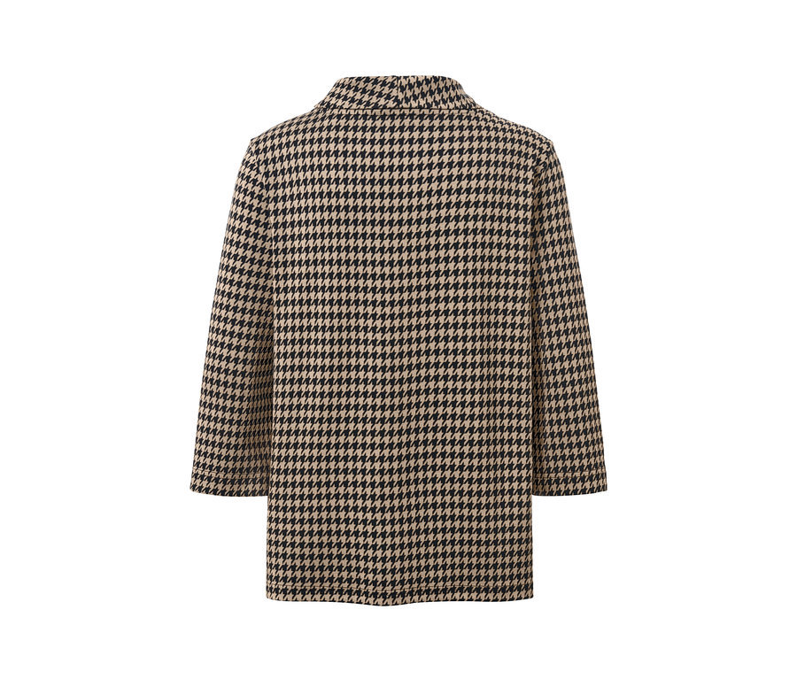 3/4 kollu, kazayağı desenli sweatshirt yakın çekim.
