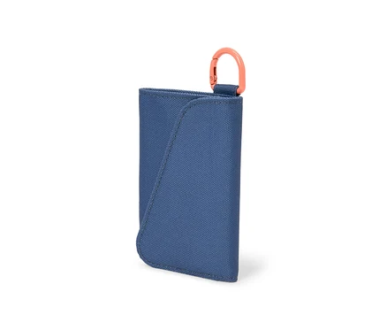 Turuncu karabinalı mavi outdoor cüzdan.