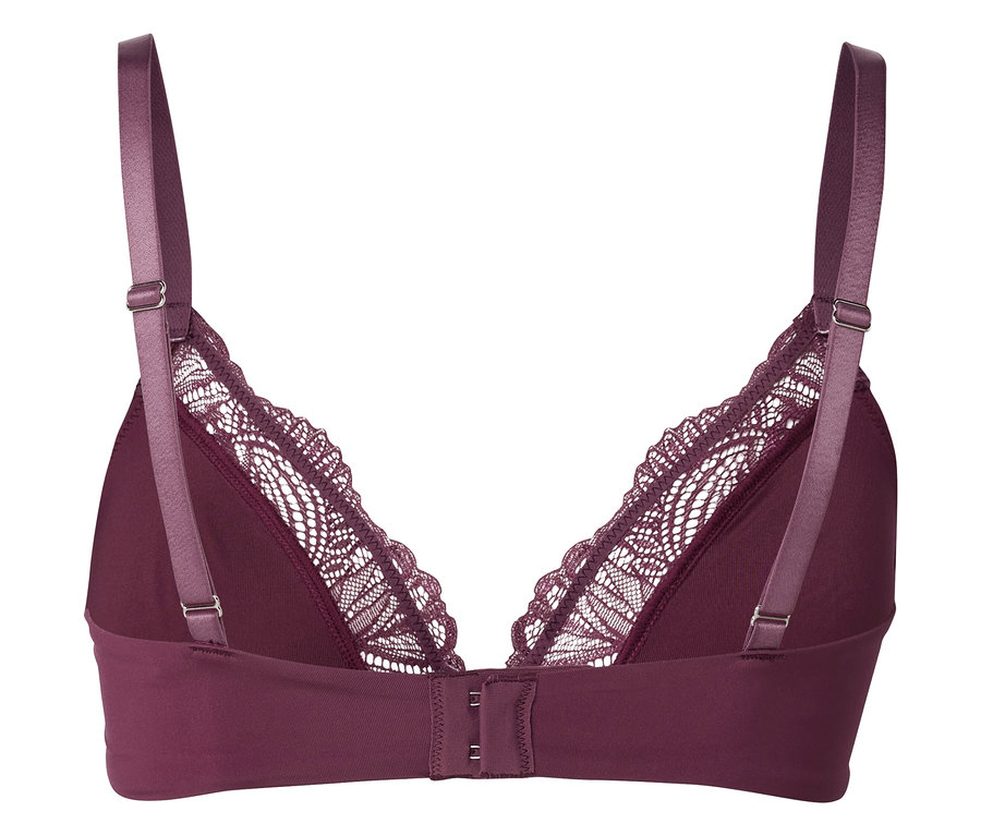 Bordo renkli dantel detaylı sütyen, arka görünümü.