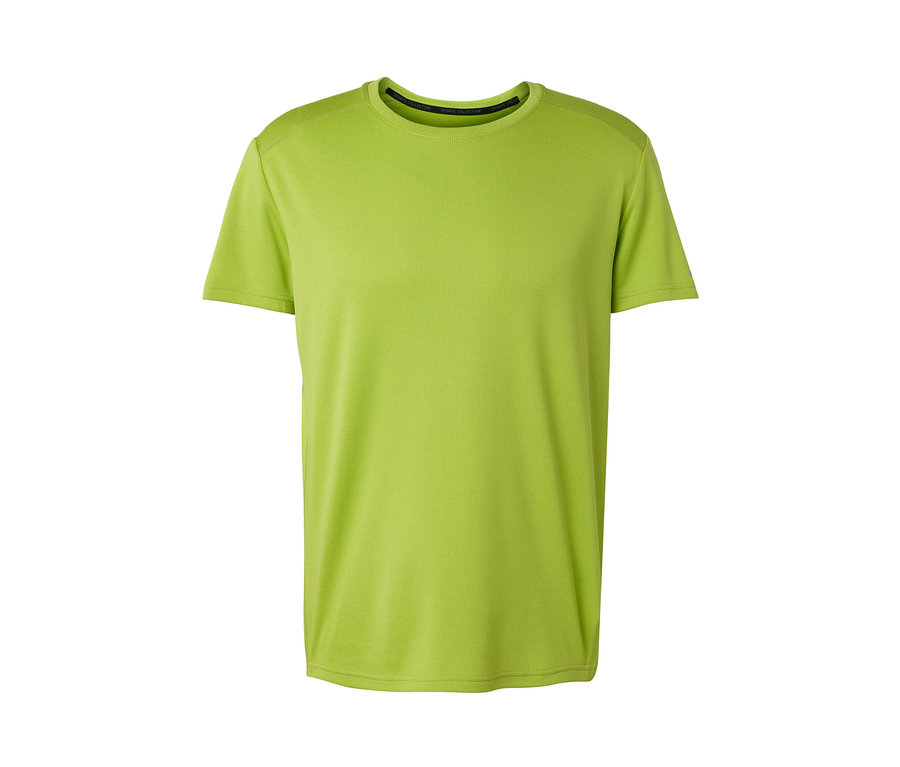 Beyaz arka planda limon yeşili fonksiyonel tişört.