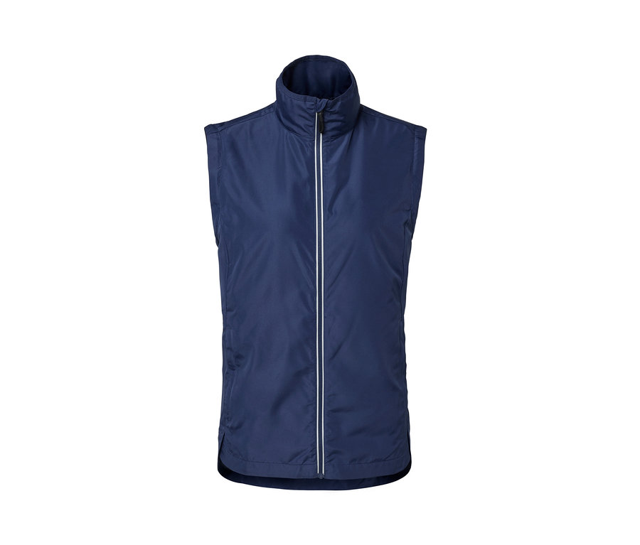 Ortasında fermuarı olan mavi 2'si 1 arada bisiklet montu.