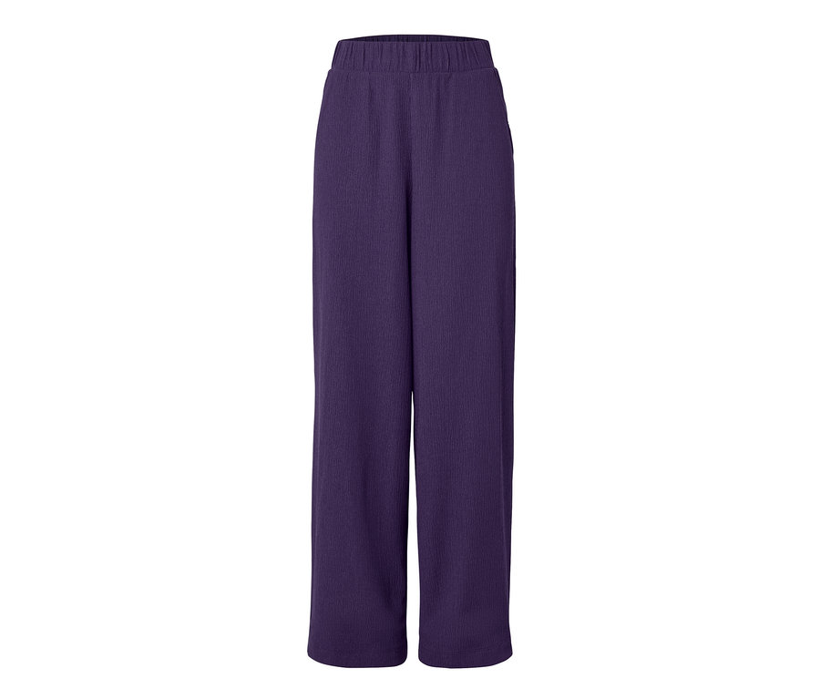 Mor renkli, dokulu, geniş paçalı pantolon