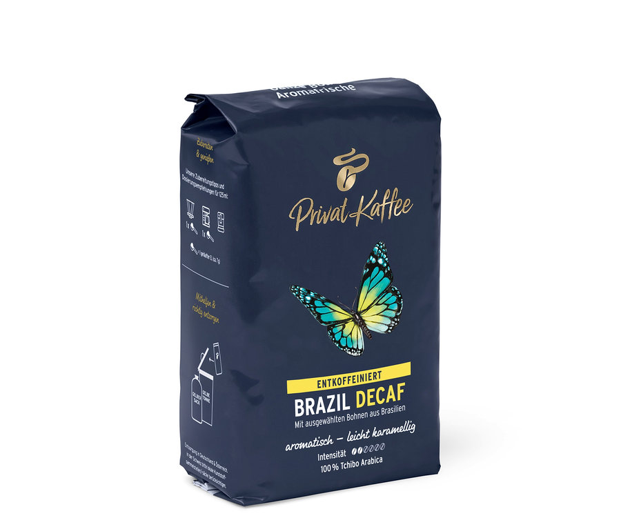 Bir paket Privat Kaffee Brazil Mild - 6x 500 g Ganze Bohne ve Privat Kaffee Brazil (Kafeinsiz) - 500g Çekirdek Kahve kahvesi. 