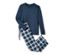 Uzun kollu ve pantolonlu, lacivert, kareli jarse pijama.