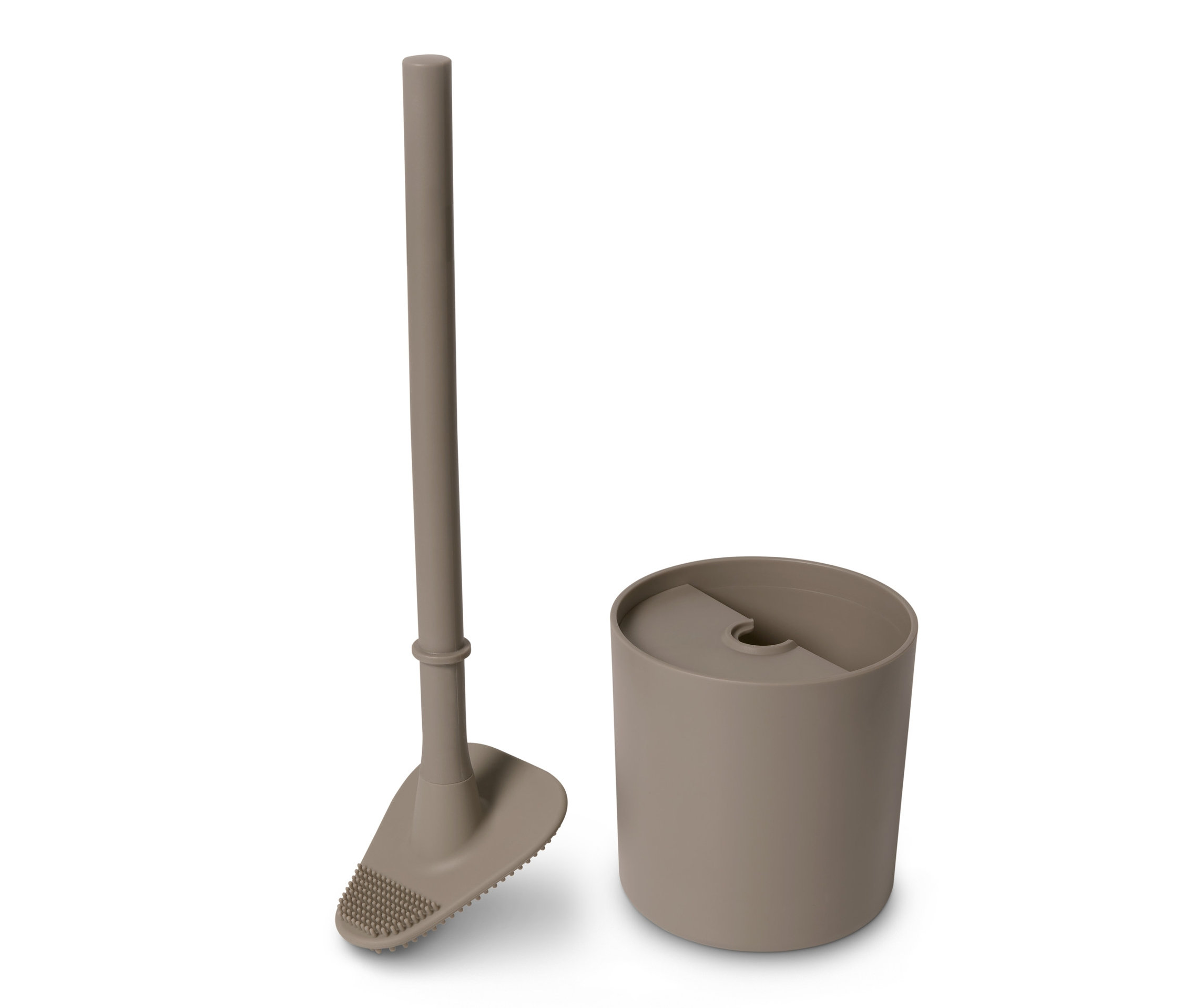 Boz kahverengi silikon tuvalet fırçası ve tutucu.