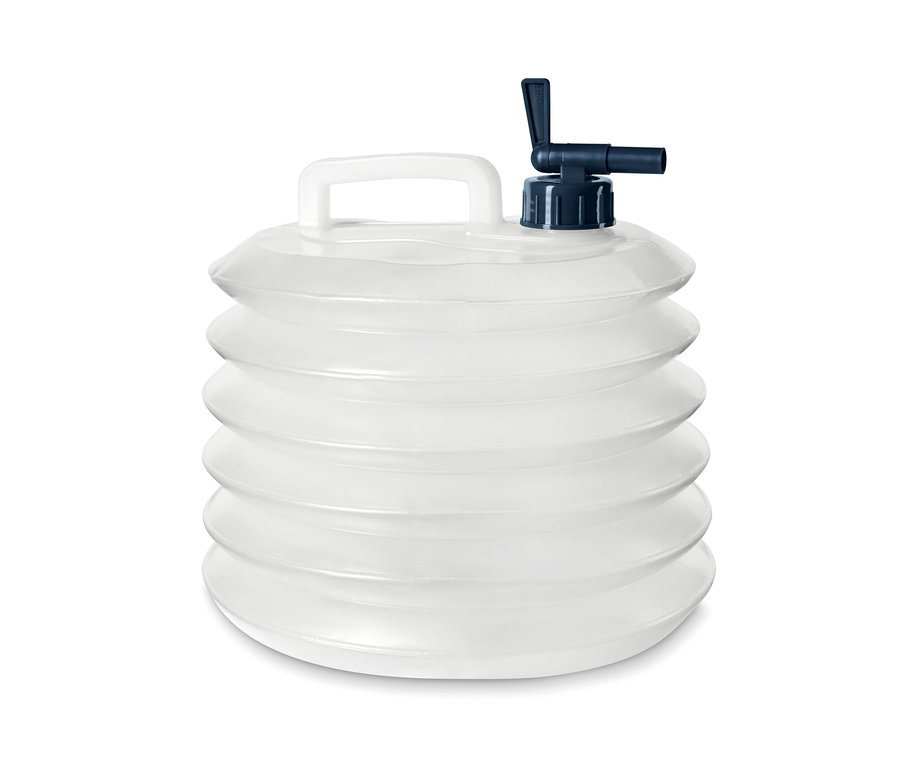 Katlanabilir su bidonu, yaklaşık 10 litre kapasiteli.