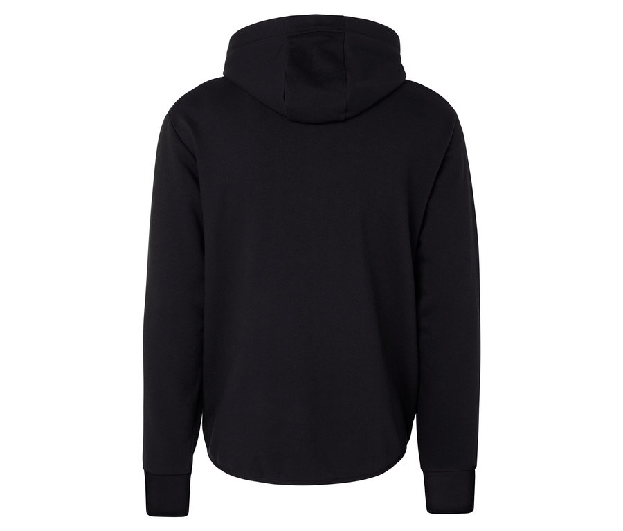 Siyah bir kapüşonlu sweatshirt'ün arka görünümü.