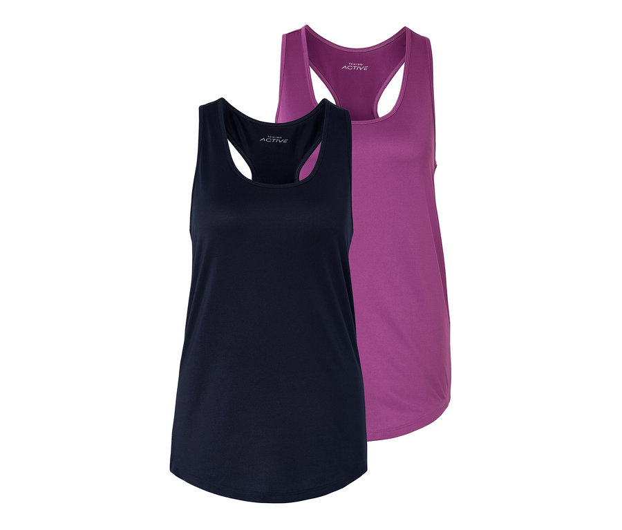 İki adet mor ve mavi fonksiyonel atlet.