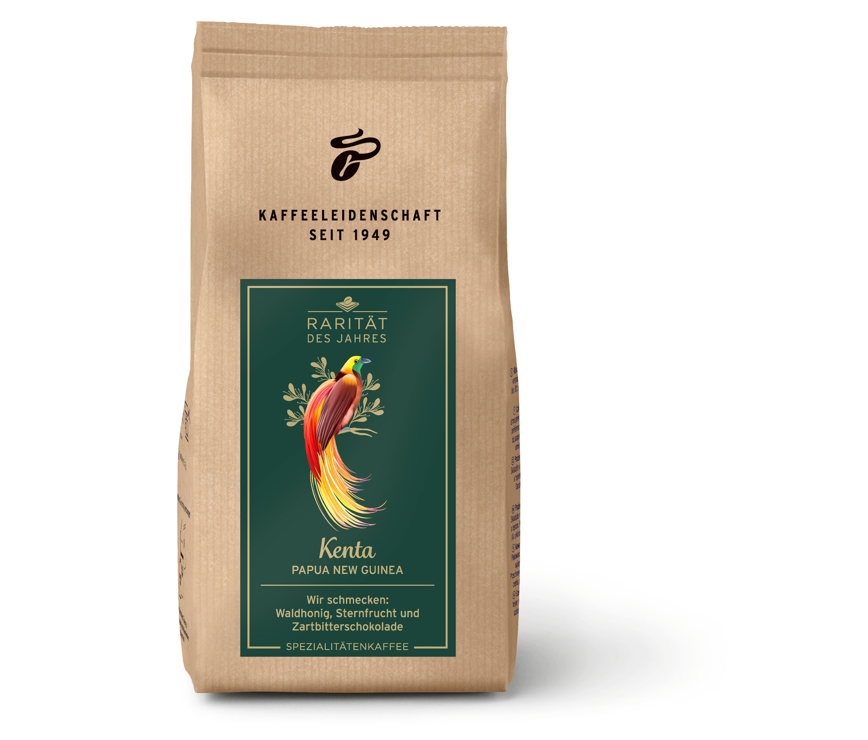 "Kaffeeleidenschaft" markasının "Kenta Papua New Guinea" özel kahve çekirdekleri paketi.