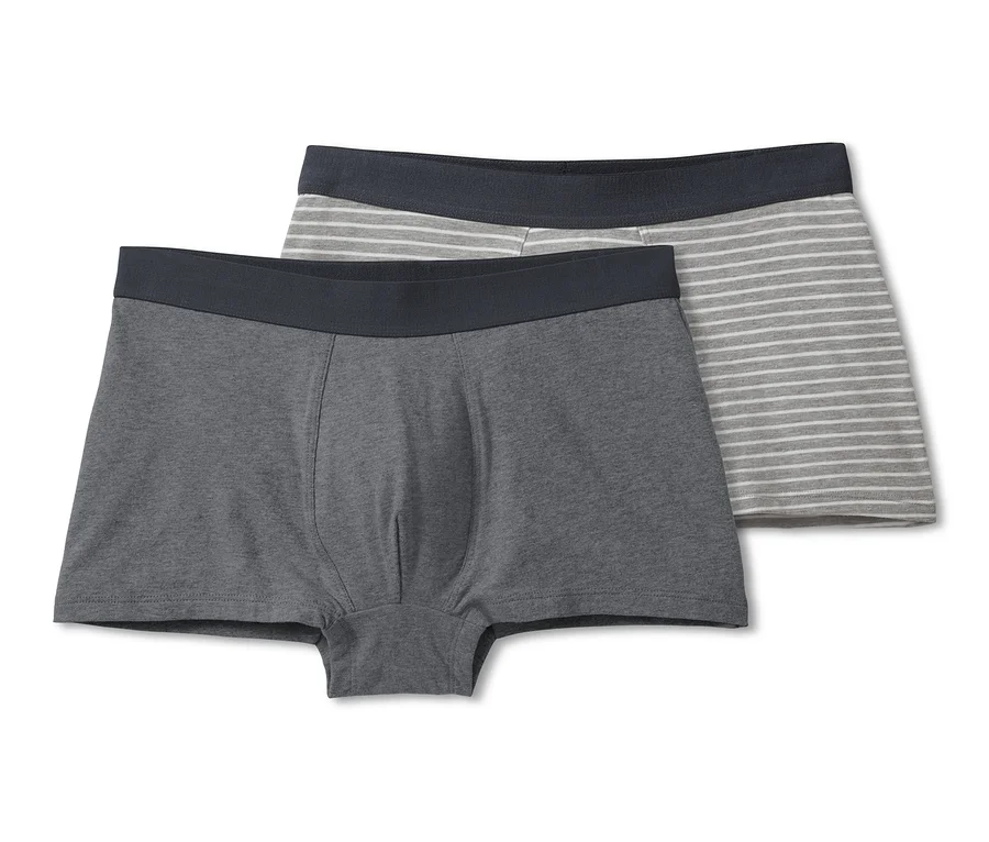 Biri gri, biri gri beyaz çizgili olmak üzere iki adet organik pamuklu slip boxer.