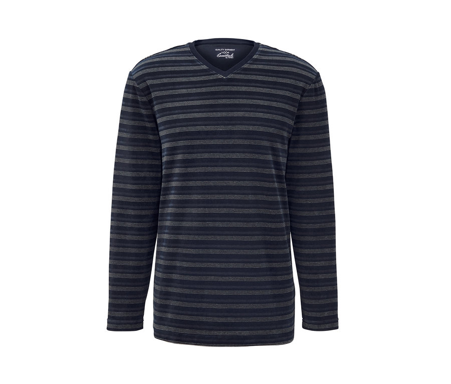 Uzun kollu, çizgili, organik pamuklu kadife pijama takımı.