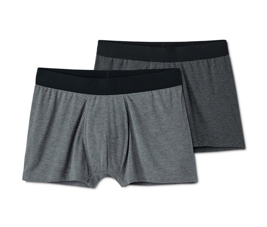 İki adet slip boxer, biri gri ve biri gri çizgili.
