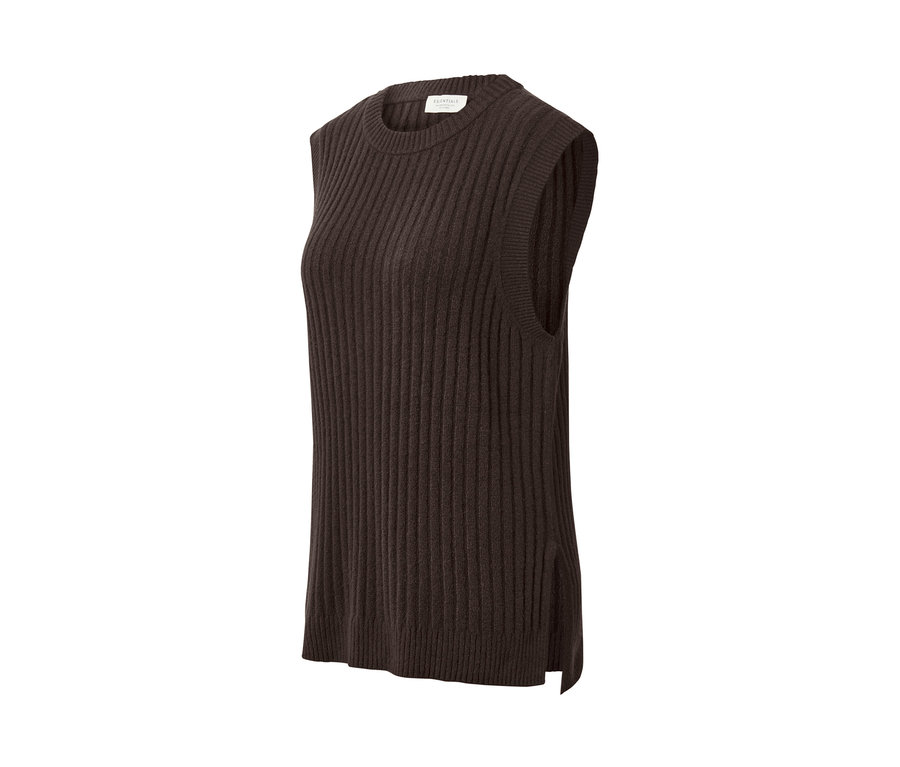 Fitilli örgü süveter, kahverengi renginde.