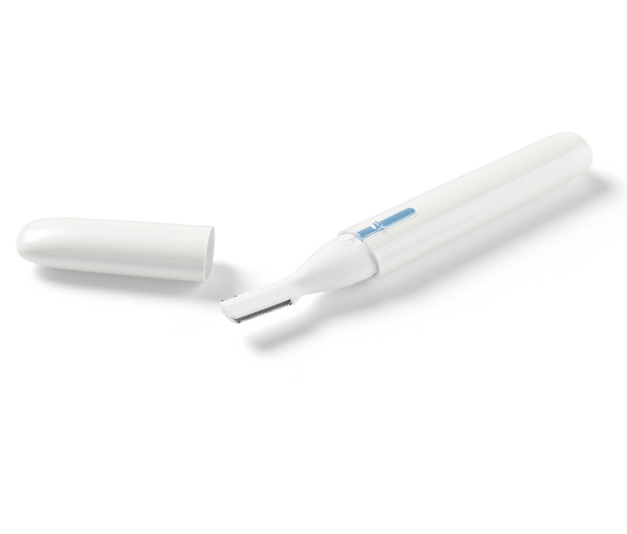 Kapağı çıkarılmış elektrikli kozmetik tıraş makinesi.