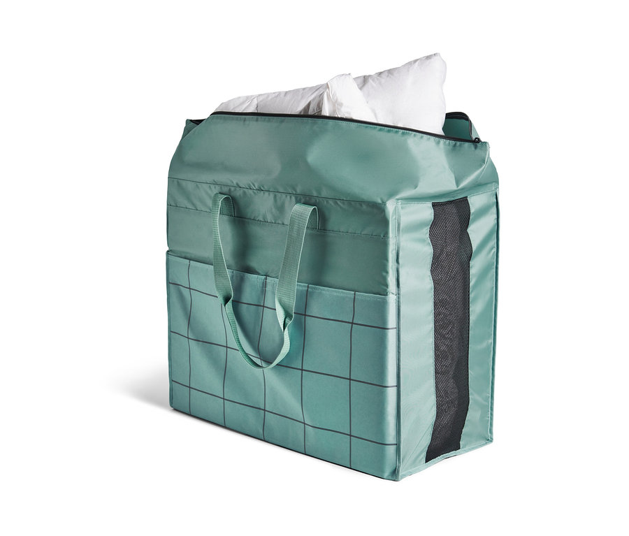 Beyaz yastıklı yeşil çanta. Jumbo Nevresim Çantası.