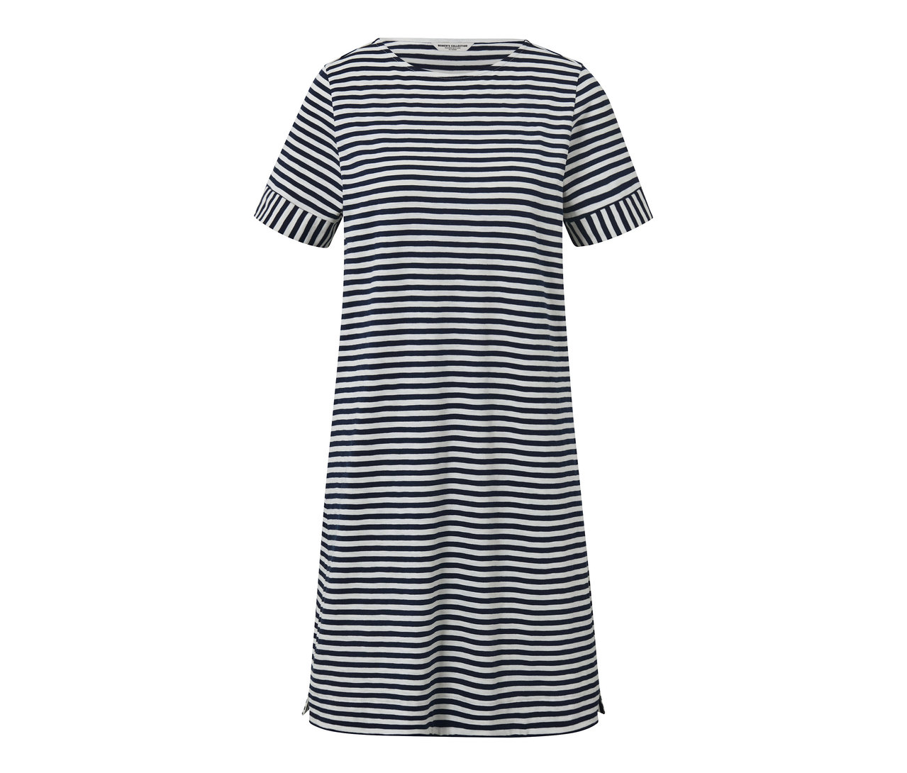 Çizgili, kısa kollu jarse elbise