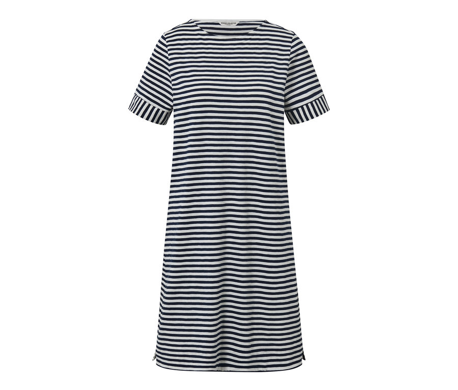 Çizgili, kısa kollu jarse elbise