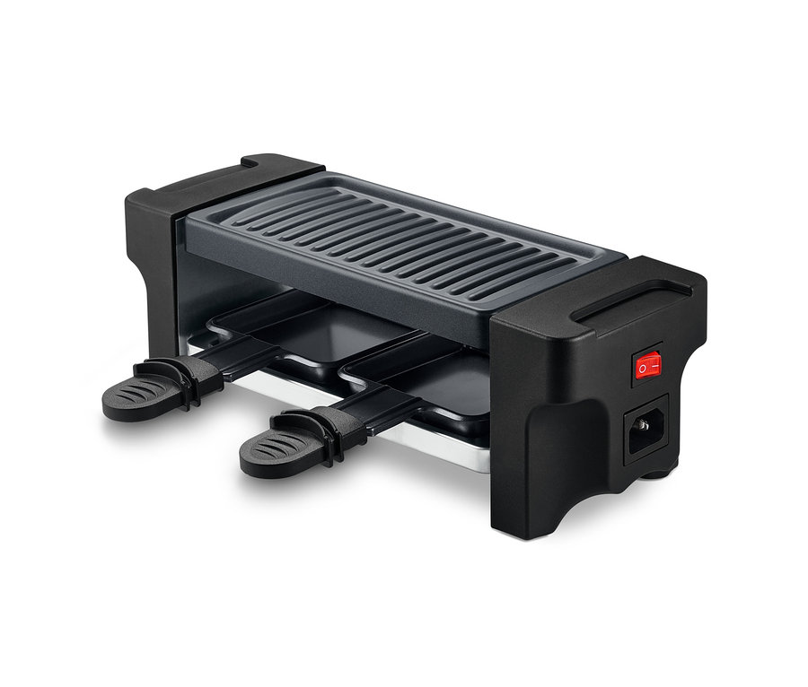 Açma kapama düğmesi olan, iki kişilik siyah mini ızgara.