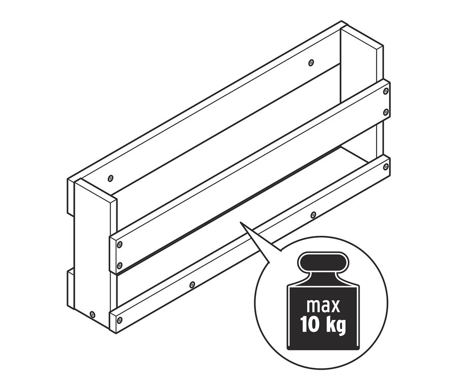 Maksimum 10 kg taşıma kapasitesine sahip duvar rafı.