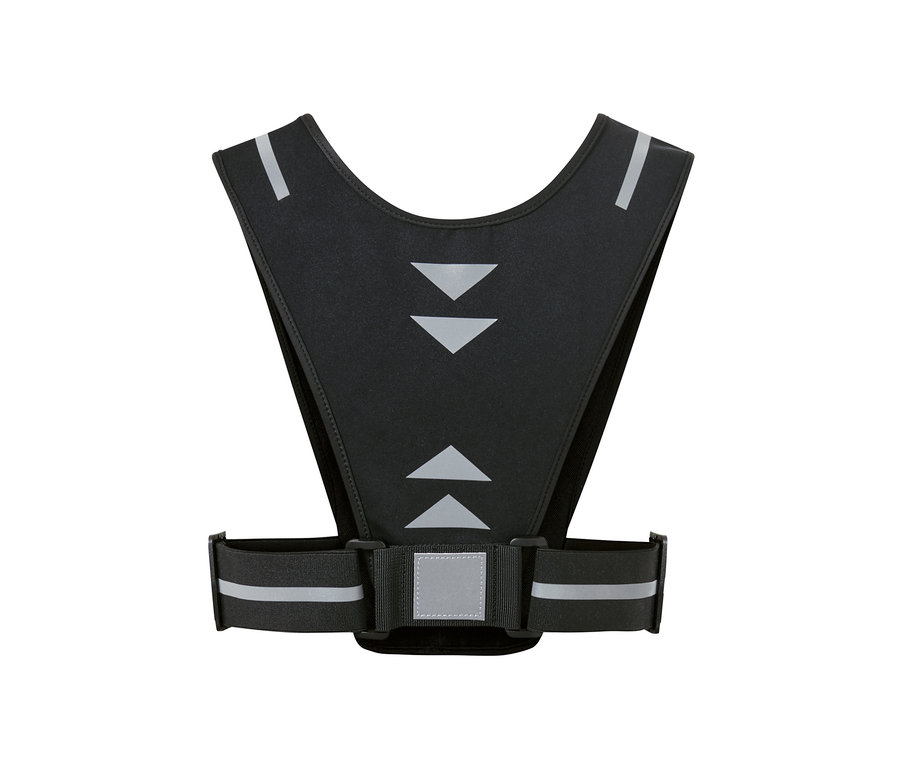 Reflektörlü siyah akıllı telefon tutuculu koşu yeleği