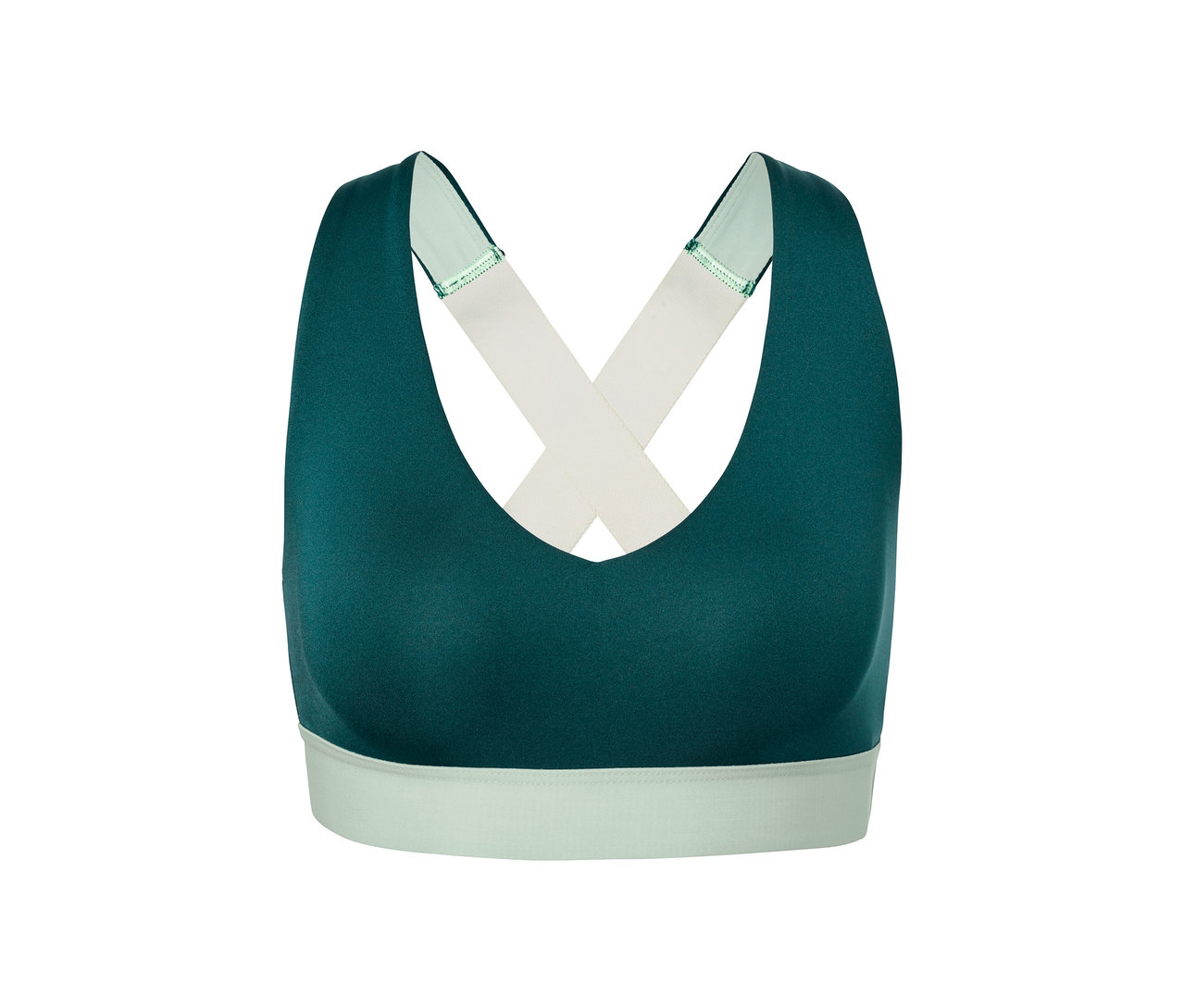 Çapraz askılı yeşil spor büstiyer.