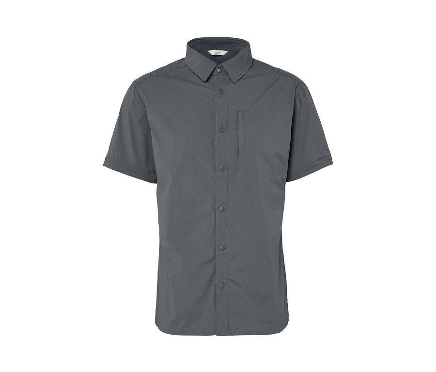 Gri kısa kollu, göğüs cepli outdoor gömlek.
