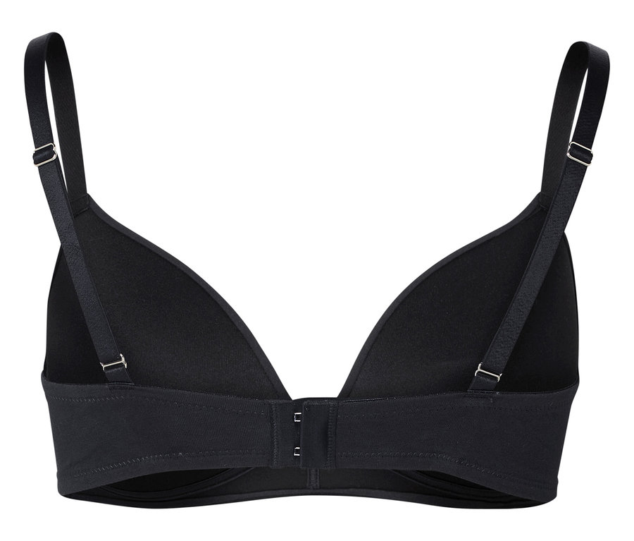 Ayarlanabilir askılı ve kancalı kapamalı siyah sütyen.