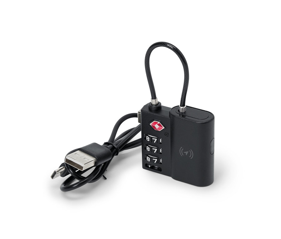 İzleyicili ve USB kablolu siyah Akıllı TSA Kilit.