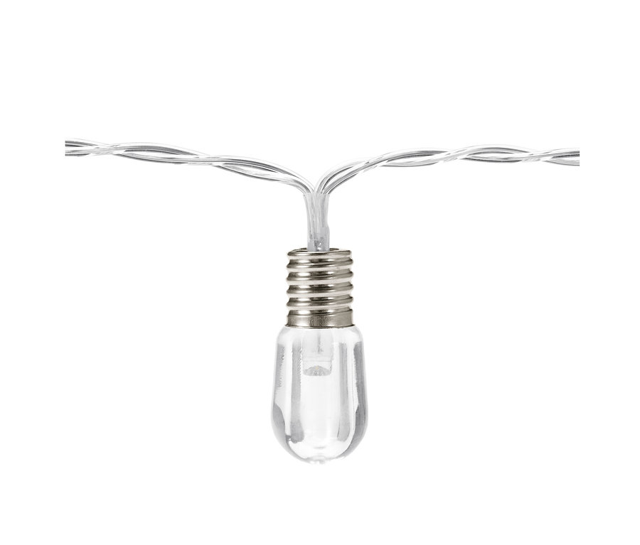 Mini ampulleri olan bir LED ışık zincirinin detayı