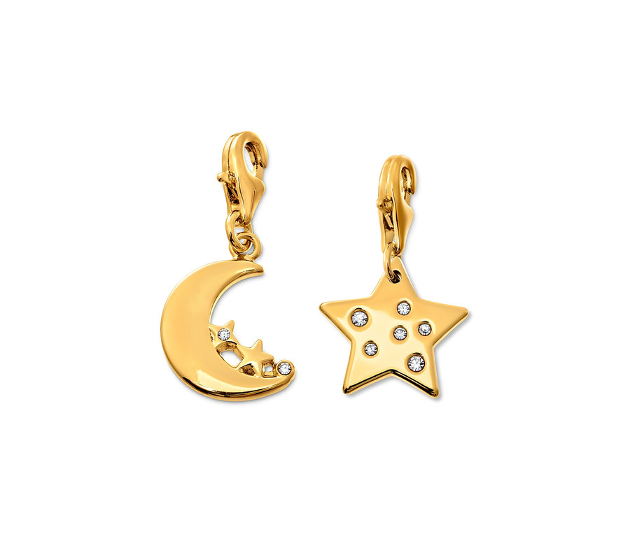 Zirkonlu altın rengi Charm Seti Moon and Stars