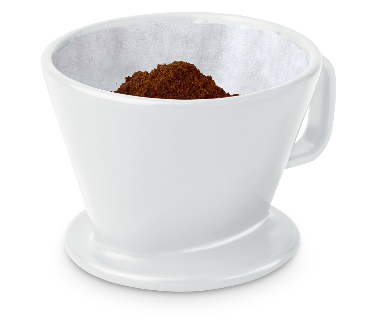 Kahve telvesi olan beyaz, 2 numara kahve el süzgeci