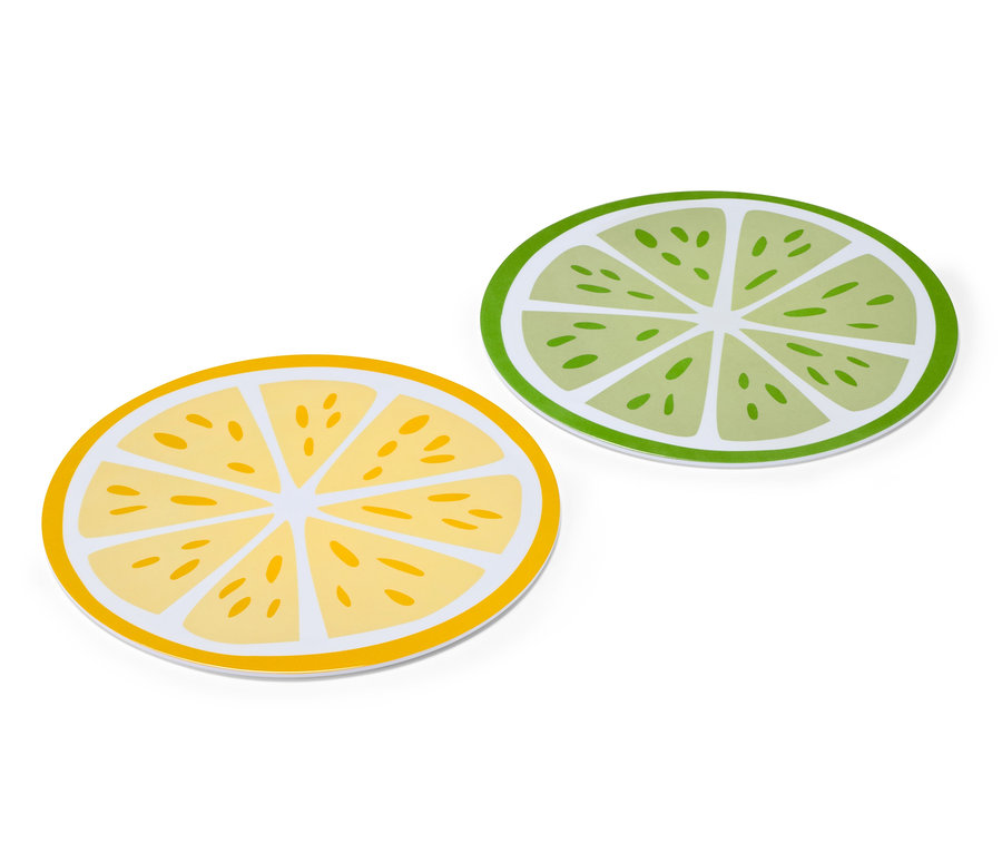 Limon ve misket limonu desenli iki kahvaltı tahtası
