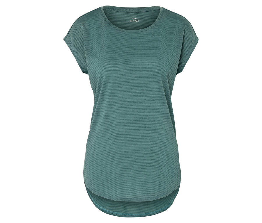 Turkuaz, kısa kollu, yuvarlak kesim sport tişört.