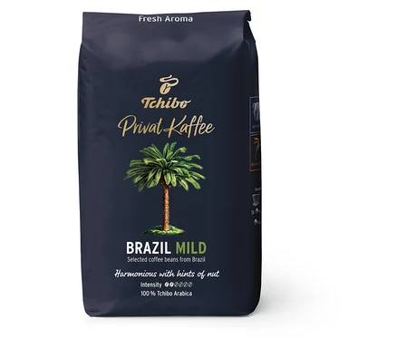 500g'lık bir paket Privat Kaffee Brazil Mild kahve çekirdekleri