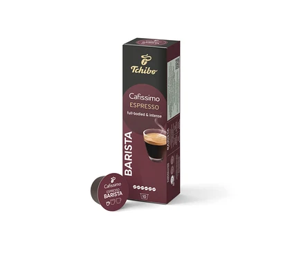 Bir paket Cafissimo Barista Edition Espresso – 10 Kapsül ve paketin yanında tek bir kapsül.