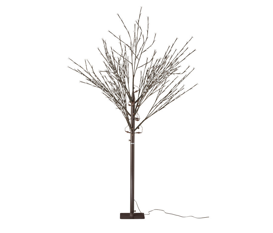 Çiçek şeklinde LED ışıkları olan kahverengi ağaç.