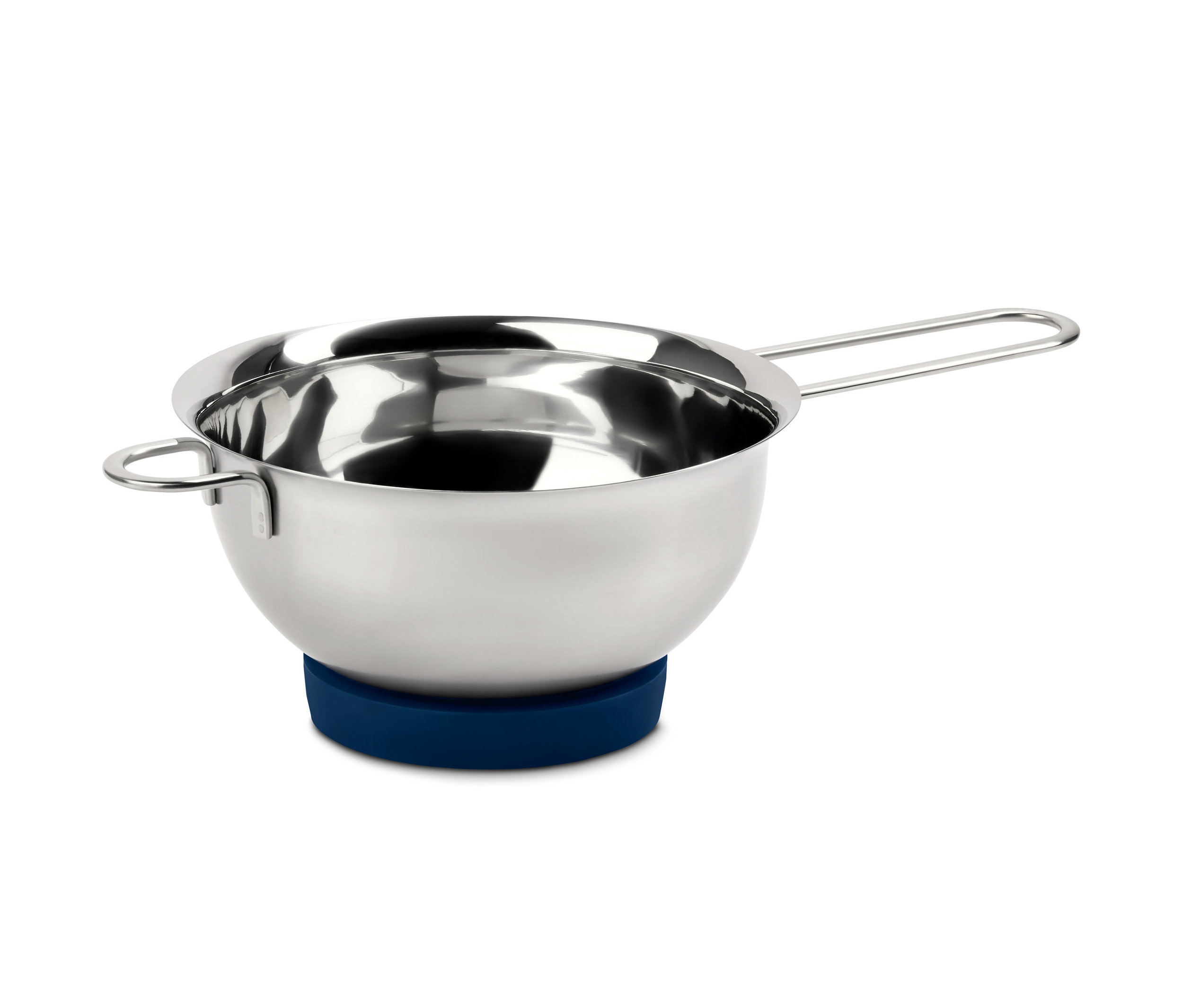 Mavi silikon tabanlı paslanmaz çelik karıştırma ve çırpma kabı.