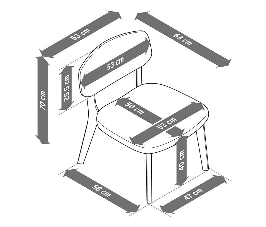 Bir lounge sandalyesinin boyut çizimi.