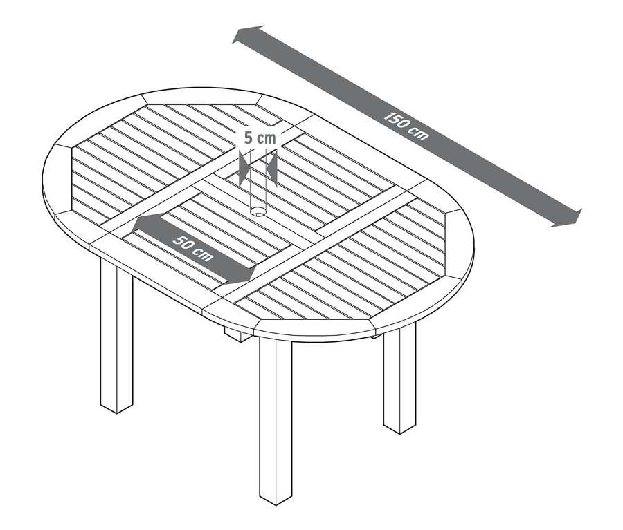 Ölçüleri belirtilmiş yuvarlak açılır masa çizimi.