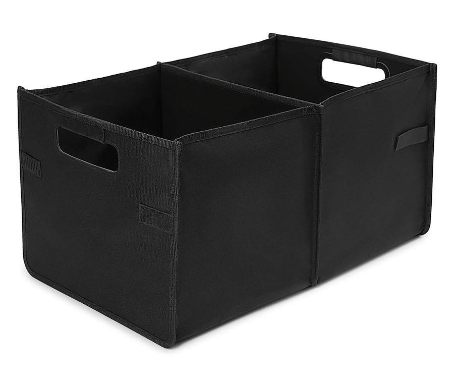 İki bölmeli ve kulplu siyah kumaş düzenleyici.