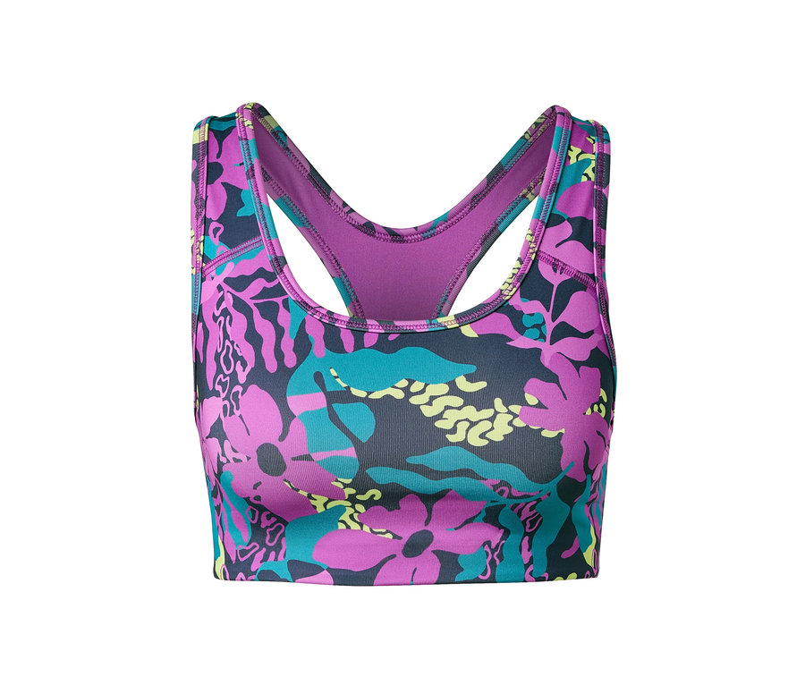 Çiçek desenli spor büstiyerin yakın çekimi