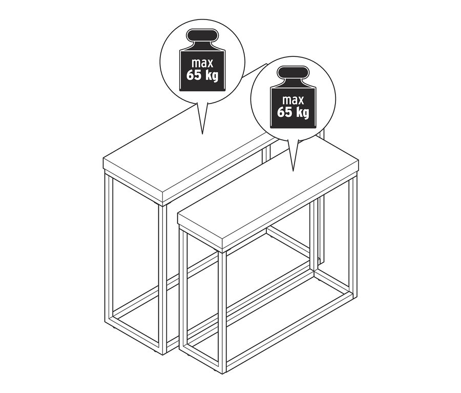 Beton görünümlü iki metal konsol sehpanın çizimi.