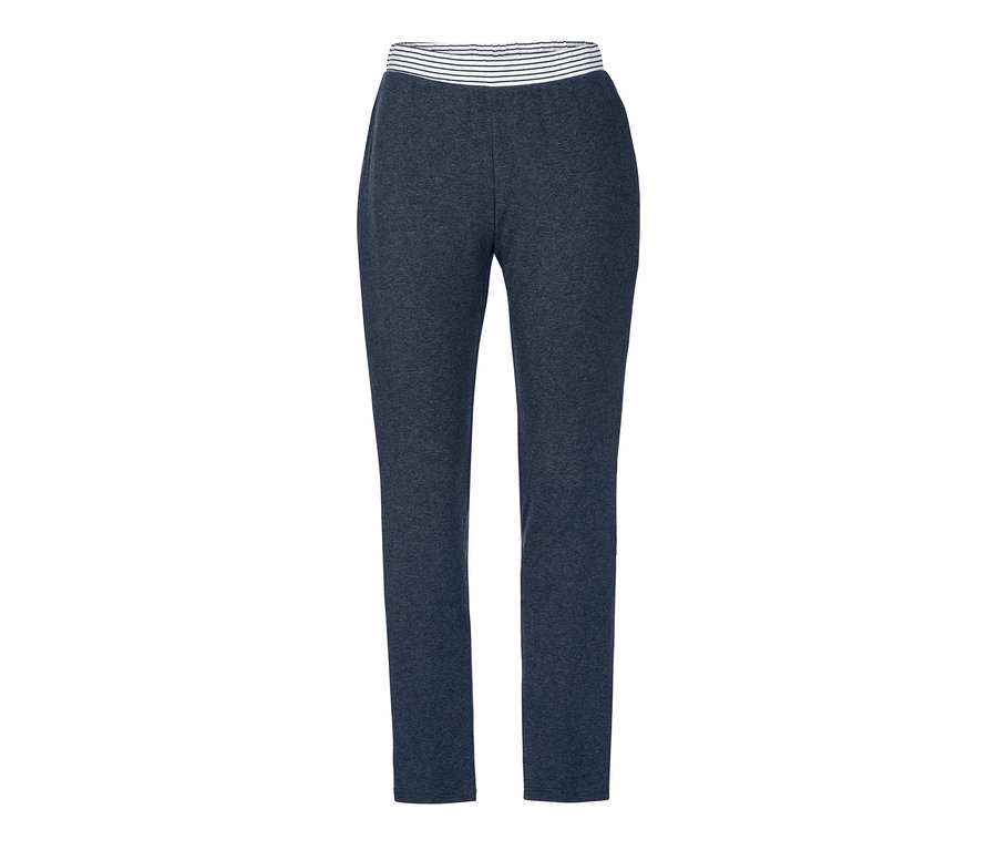 Bel kısmında beyaz şeritleri olan lacivert pijama altı.